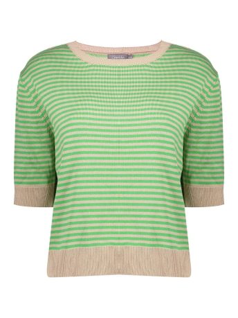 Geisha T-shirt GEBREIDE SS TOP STREEPDESSIN 34063 70 Sand/Green