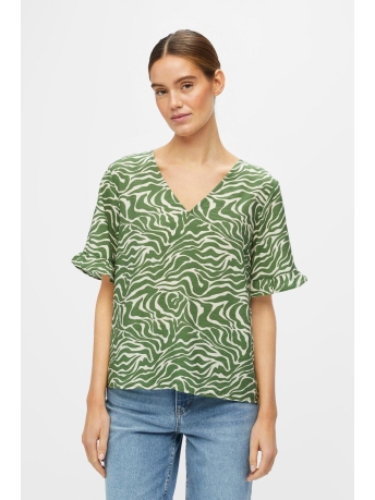 Object Blouse OBJSELINE S/S TOP NOOS 23039422 VINEYARD GREEN/SANDSHELL