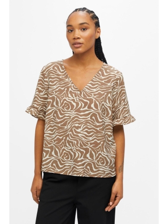 Object Blouse OBJSELINE S/S TOP NOOS 23039422 FOSSIL/SANSHELL