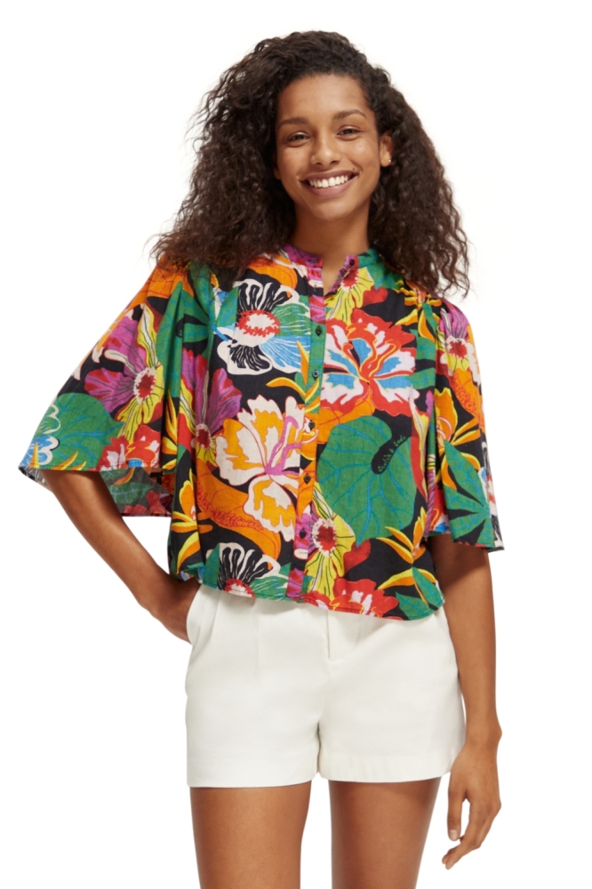 FLUTTER SLEEVE LINEN BLEND SHIRT 173183 5669