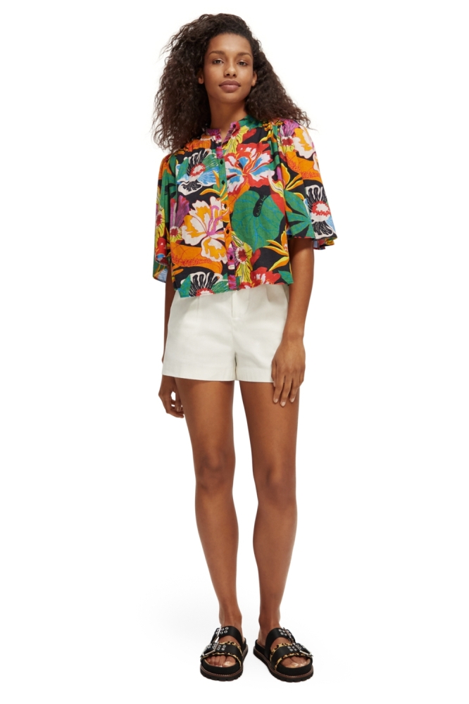 FLUTTER SLEEVE LINEN BLEND SHIRT 173183 5669