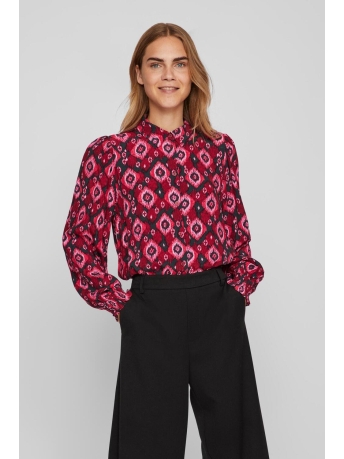 Vila Blouse VIKIKKI L/S SMOCK CUFF SHIRT/SU/LC 14092587 Ponderosa Pine/Iza beet red