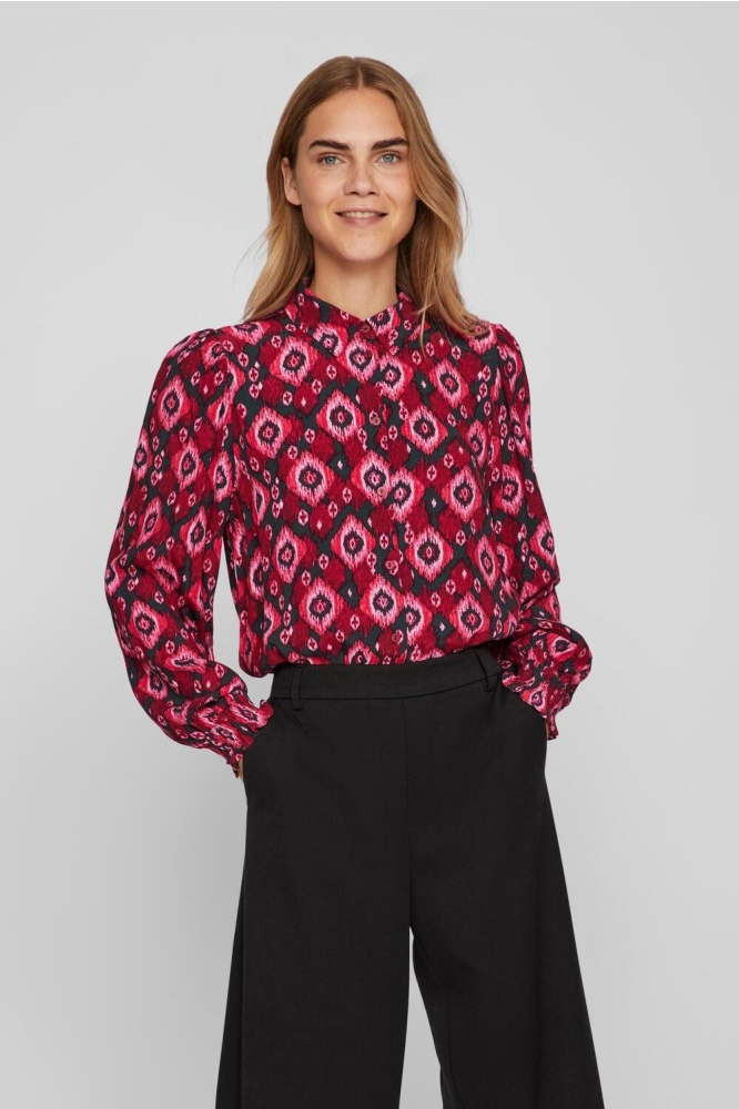 VIKIKKI L/S SMOCK CUFF SHIRT/SU/LC 14092587 Ponderosa Pine/Iza beet red