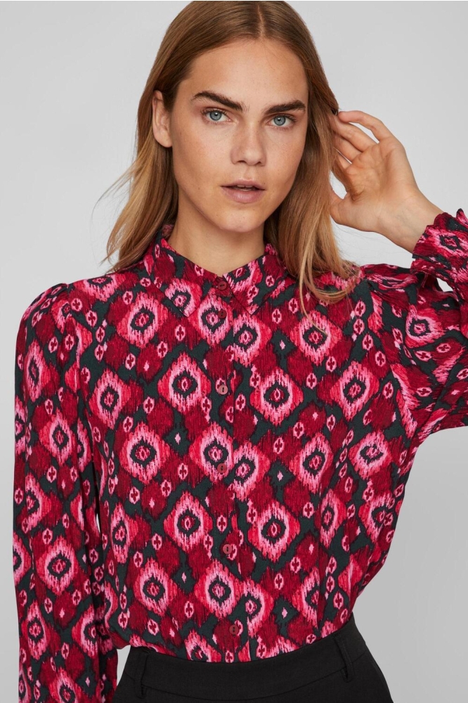 VIKIKKI L/S SMOCK CUFF SHIRT/SU/LC 14092587 Ponderosa Pine/Iza beet red