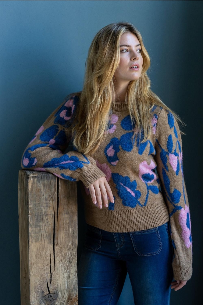 BLOEMENPRINT TRUI 34536 99 LIGHT SAND/NAVY/PINK