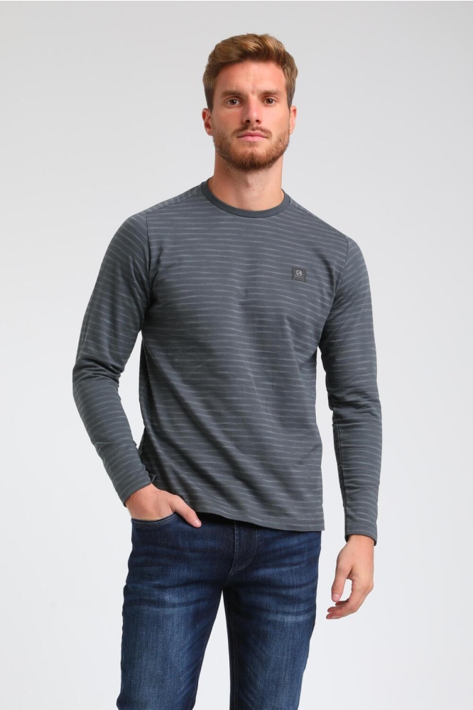 GESTREEPTE RIB NECK LONGSLEEVE 153715 STEEL BLUE