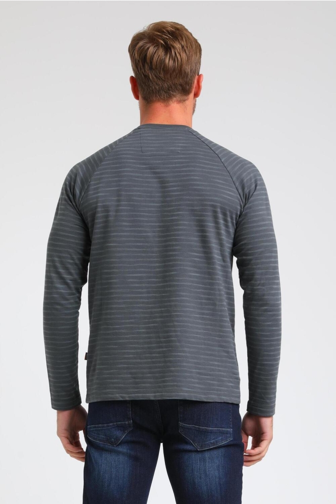 GESTREEPTE RIB NECK LONGSLEEVE 153715 STEEL BLUE