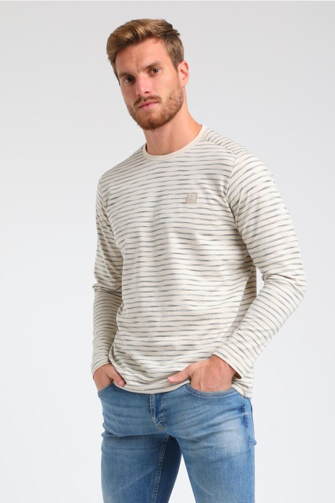 GESTREEPTE RIB NECK LONGSLEEVE 153715 SAND