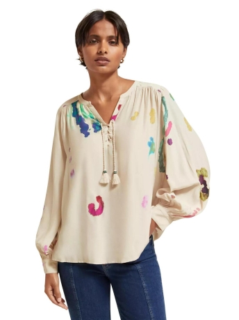 Scotch & Soda Blouse LACE UP TOP WITH BALLOON SLEEVES 174850 6672