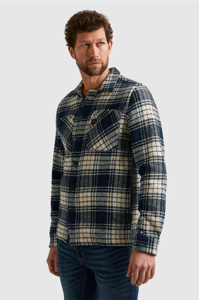 PME legend blauwe heren overhemd | Model zijaanzicht