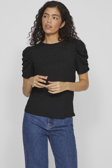 Vila T-shirt VIANINE S/S PUFF SLEEVE TOP - NOOS 14089479 Black Beauty