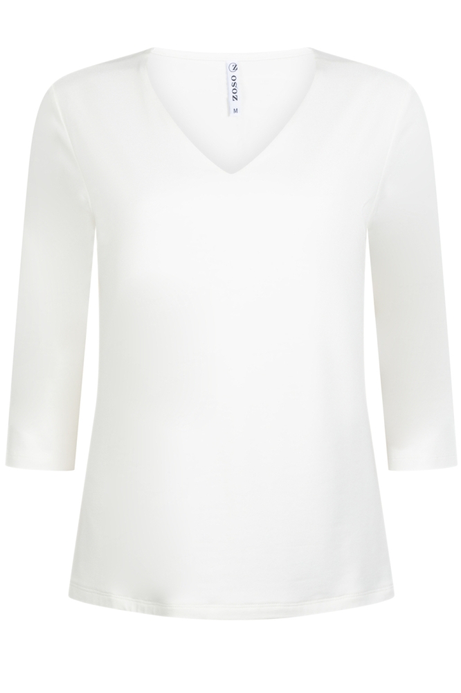 LYAN LUXURY V NECK SHIRT 234 0005 OFF WHITE