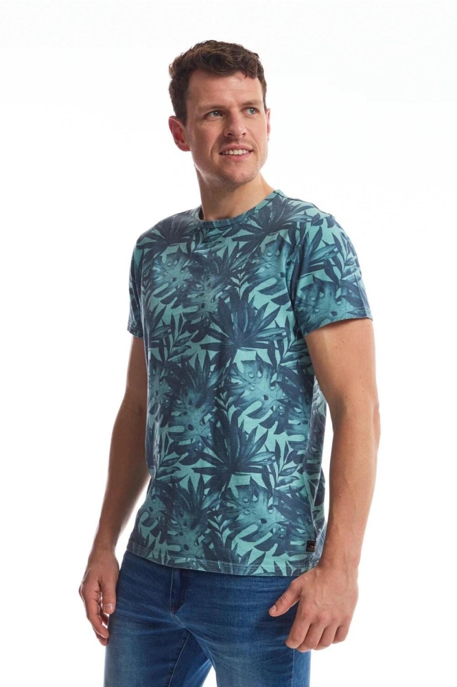 KNITTED CREW T SHIRT FLORAL TW42509 551 BRITTANY BLUE