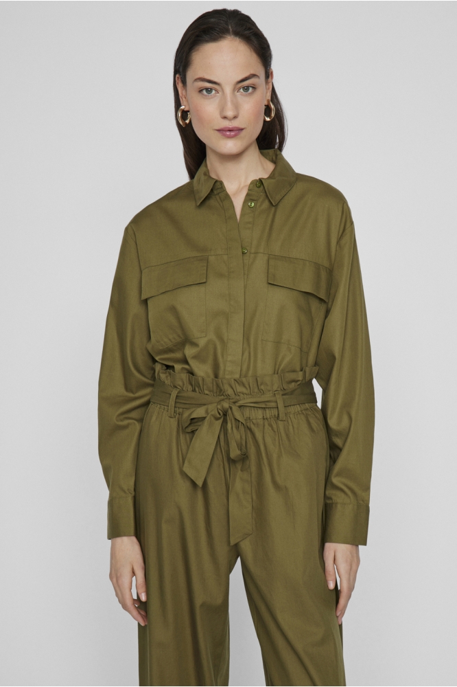 Vila groene dames blouse | Model vooraanzicht