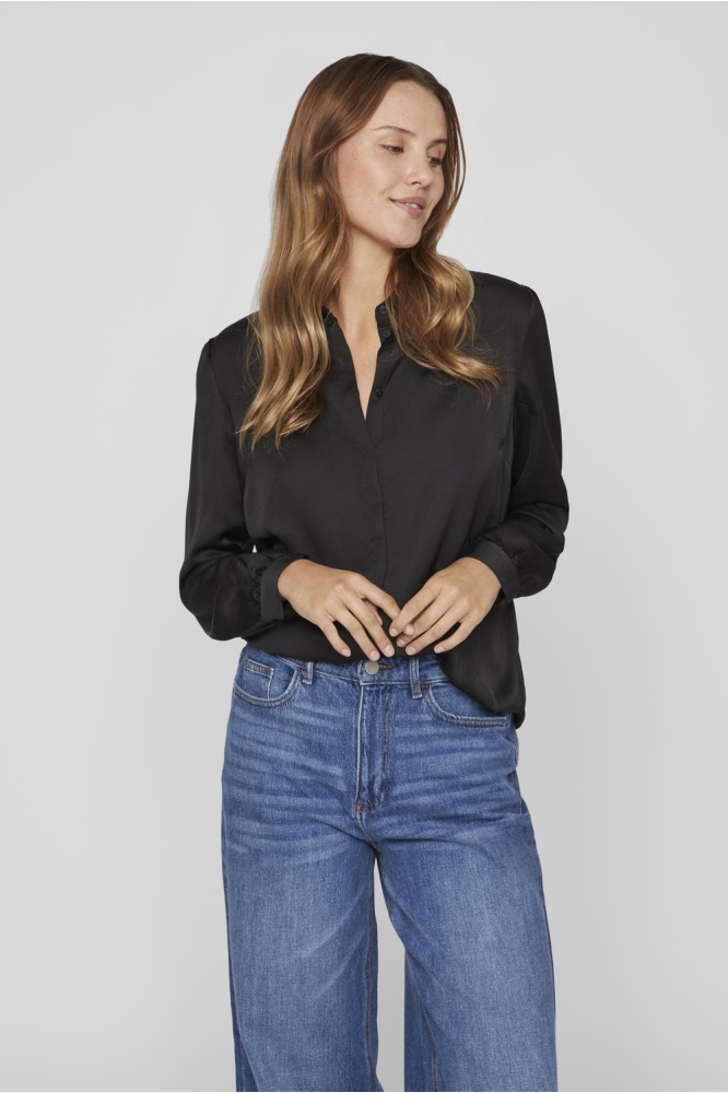 Vila zwarte dames blouse | Model vooraanzicht
