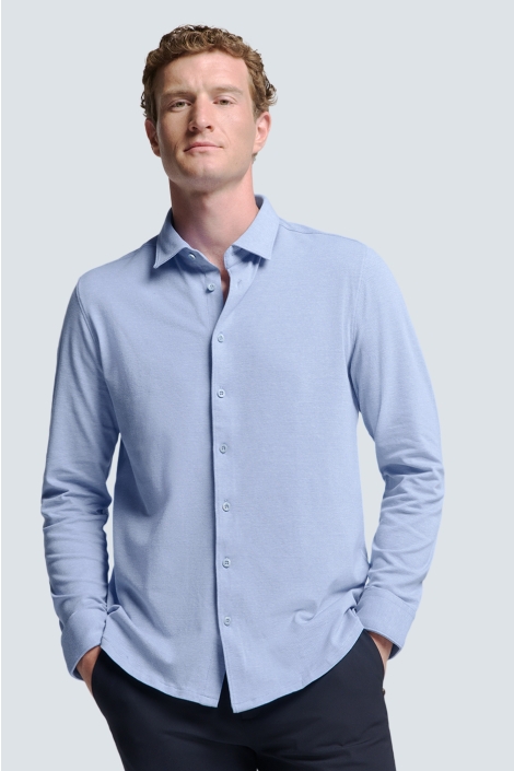 NO-EXCESS blauwe heren overhemd | Model vooraanzicht