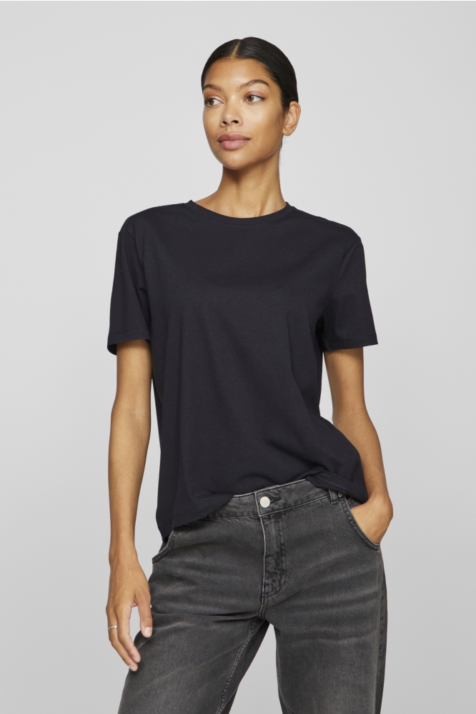 Vila zwarte dames t-shirt | Model vooraanzicht