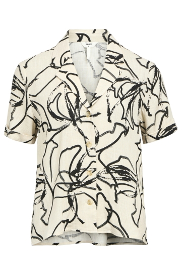 Object Blouse OBJSANNE S/S RE SHIRT AOP NOOS 23046486 SanddshellSmall black strokes