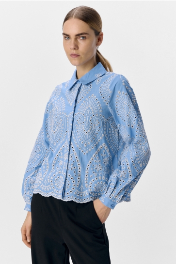 Object Blouse OBJBITTEN L/S RE SHIRT NOOS 23045717 CORNFLOWER BLUE/WHITE STIT