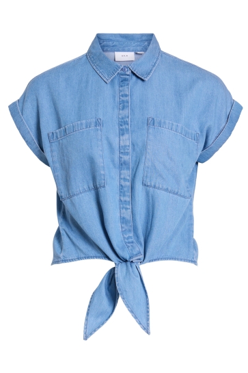 Vila Blouse VINEA S/S TIE SHIRT MBD 14106797 MEDIUM BLUE DENIM