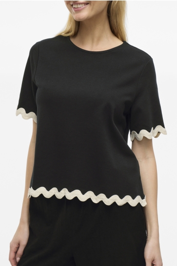 Vila T-shirt VICALISA O-NECK 2/4 TOP 14106763 BLACK BEAUTY/BIRCH