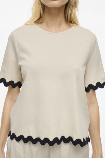 Vila T-shirt VICALISA O-NECK 2/4 TOP 14106763 BIRCH/BLACK BEAUTY