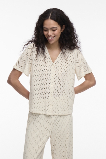 Vila Blouse VIDELAIA V-NECK S/S SHIRT/PB 14106624 BIRCH