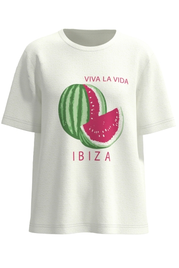 Vila T-shirt VIHIVA S/S T-SHIRT / LC 14110383 Cloud Dancer/WATERMELON