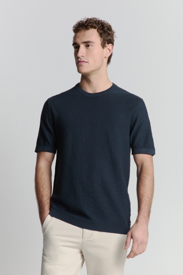 NO-EXCESS T-shirt TRUI MET KORTE MOUWEN RONDE HALS EFFEN SLUBBREISEL 27230262 078 NIGHT