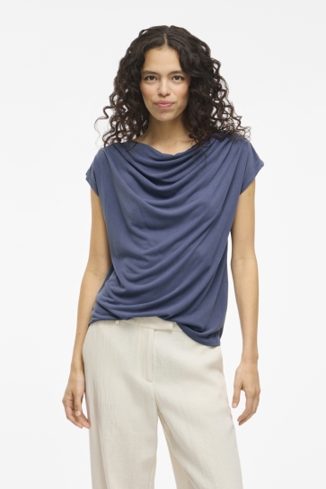 Vila T-shirt VIMODALA WATERFALL C/S TOP/PB 14107641 VINTAGE INDIGO