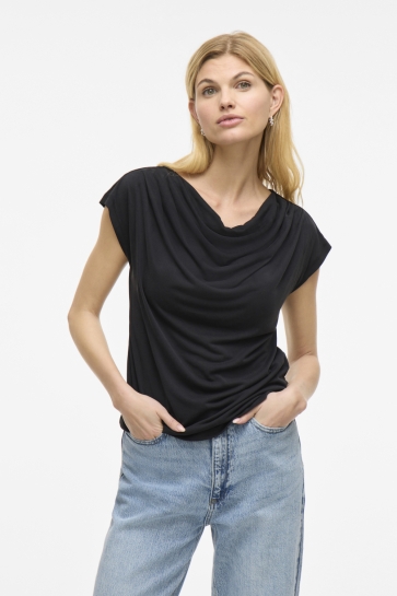 Vila T-shirt VIMODALA WATERFALL C/S TOP/PB 14107641 BLACK BEAUTY