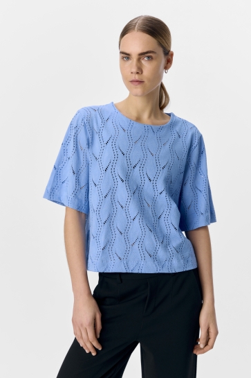 Object T-shirt OBJAVA 2/4 LO O-NECK TOP NOOS 23045695 Cornflower blue