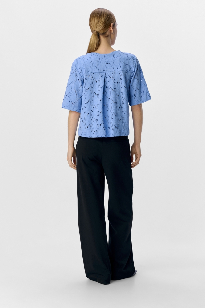 Object blauwe dames t-shirt | Model achteraanzicht