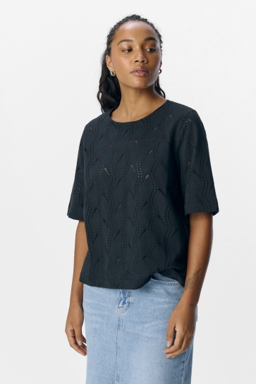 Object T-shirt OBJAVA 2/4 LO O-NECK TOP NOOS 23045695 Black