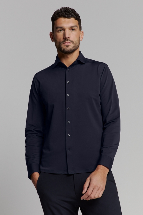 NO-EXCESS blauwe heren overhemd | Model vooraanzicht