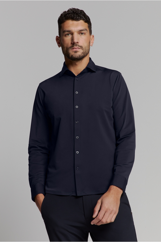 NO-EXCESS blauwe heren overhemd | Model vooraanzicht