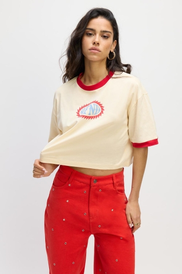 Refined Department T-shirt MARLOWE KNITTED CROPPED T SHIRT R2502813629 005 VINTAGE WHITE