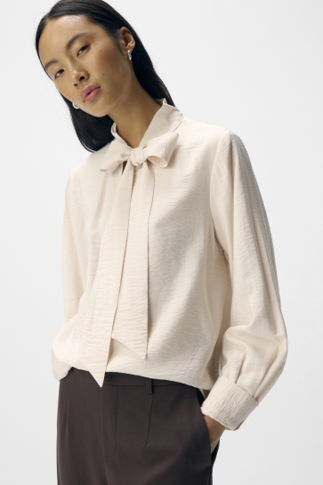 Object Blouse OBJJACIRA L/S RE BOW SHIRT NOOS 23048076 WHITE SAND