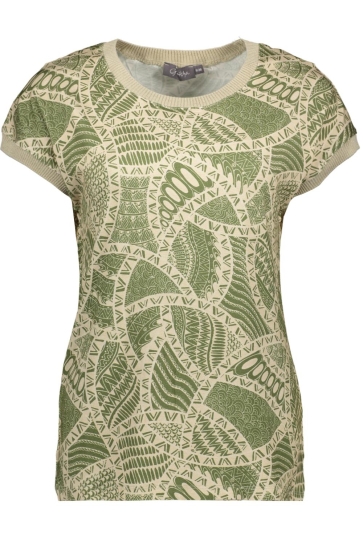 Geisha T-shirt SARAH T SHIRT MET GRAFISCH PATROON 32403 60 HERBAL GREEN/SAND