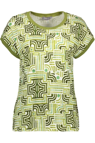 Geisha T-shirt SARAH T SHIRT MET GRAFISCH PATROON 32403 60 500 GREEN/OFF WHITE