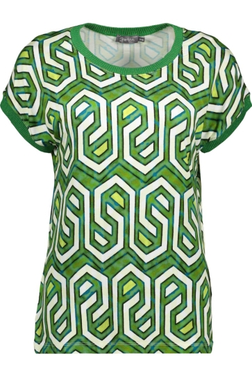 Geisha T-shirt SARAH T SHIRT MET GRAFISCH PATROON 32403 60 530 GREEN/OFF WHITE