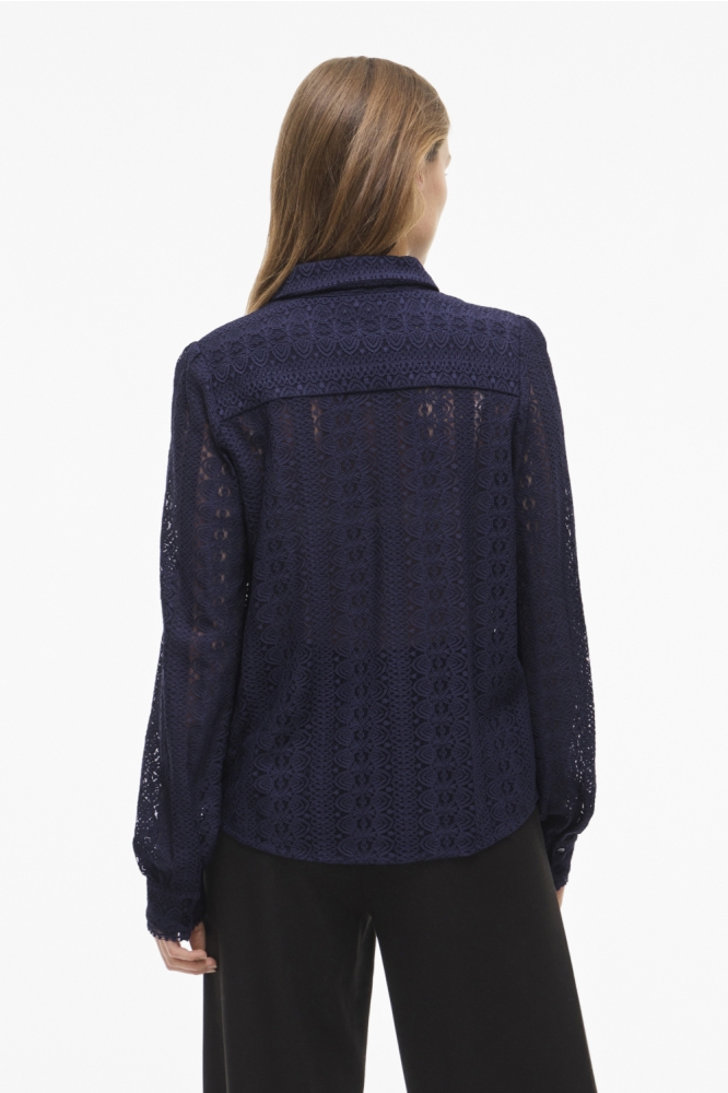 Vila blauwe dames blouse | Model achteraanzicht