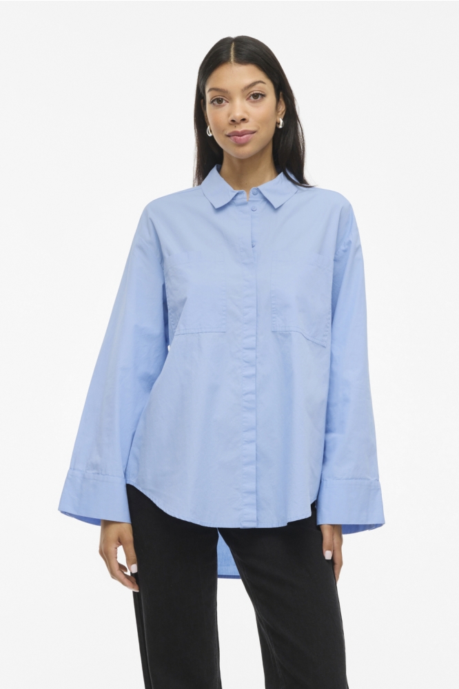 Vila blauwe dames blouse | Model vooraanzicht