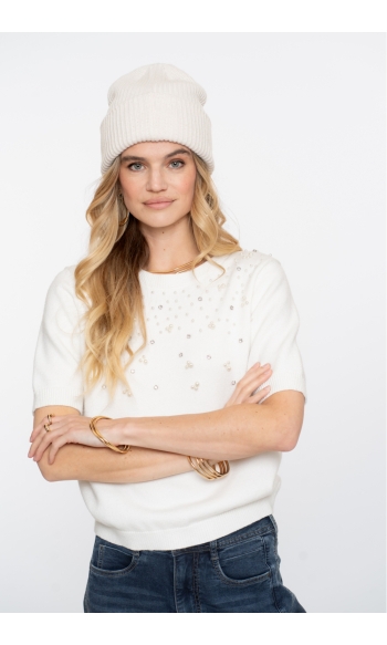 PULLOVER MET KORTE MOUWEN EN PARELS 54508 10 Off-white