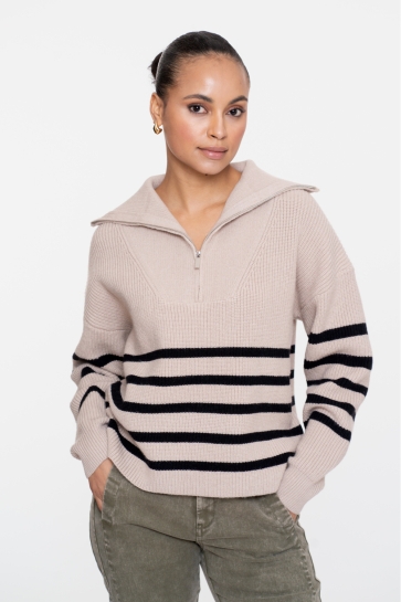 Geisha Trui TRUI MET STREEPDESSIN 54501 10 SAND/BLACK