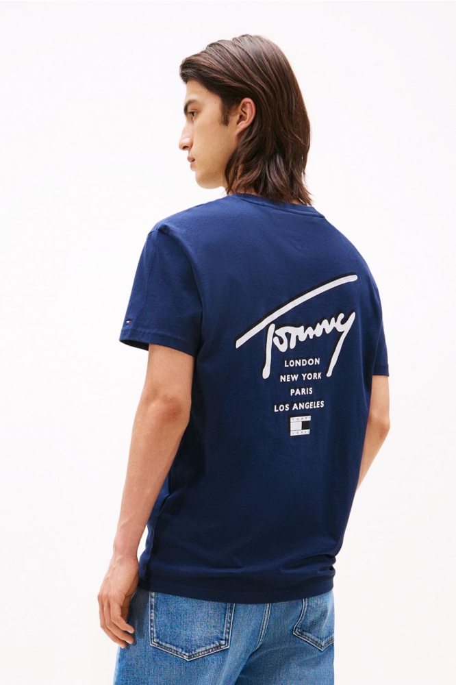 Tommy Jeans blauwe heren t-shirt | Model achteraanzicht