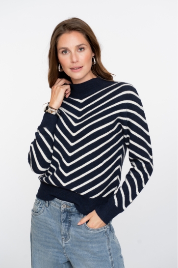 Geisha Trui TRUI MET STREEPDESSIN EN TURTLENECK 54504 10 NAVY/OFFWHITE