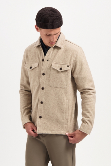 NO-EXCESS beige heren overhemd | Model vooraanzicht