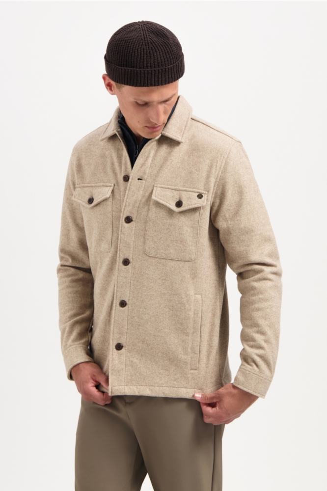 NO-EXCESS beige heren overhemd | Model vooraanzicht