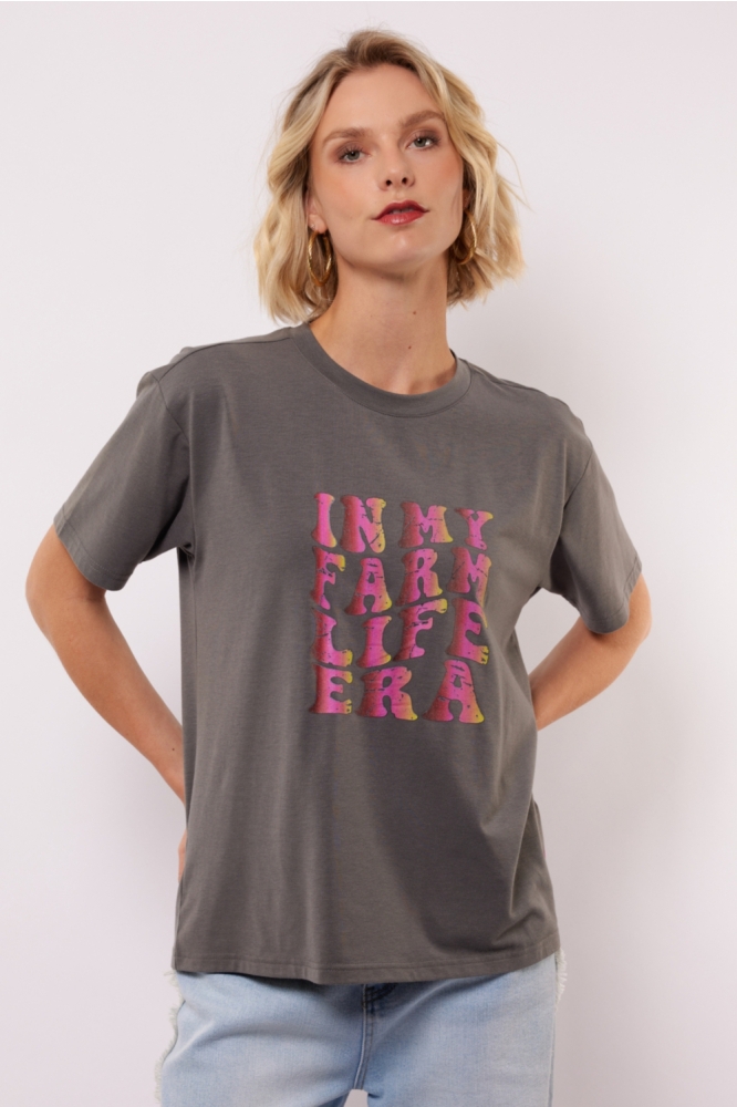 Fluresk grijze dames t-shirt | Model vooraanzicht